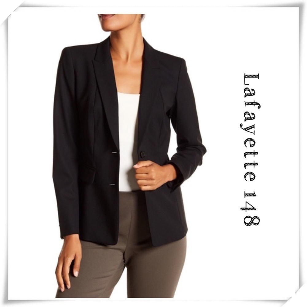 LAFAYETTE 148 New York Virgin Wool Blend Stretch Single Blazer in Black Size 10